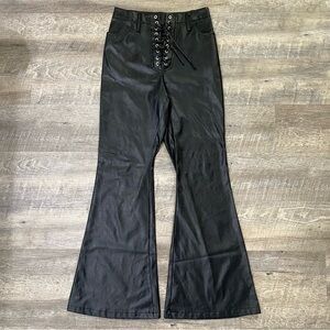 Trendy Black Lace-Up Flare Pants